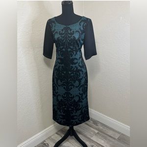 Connected Apparel Black Aqua Stretch Jersey Knit Dress Sz 10